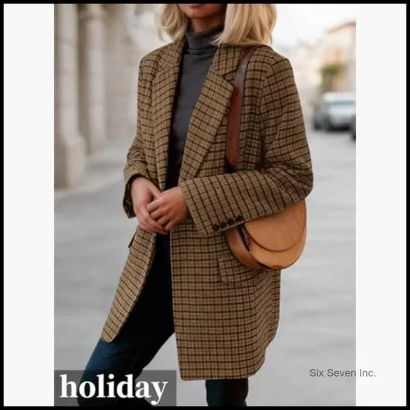 Wool Blend Blazer with Notched Lapel Collar and Functional Pockets - Picture 3 of 7